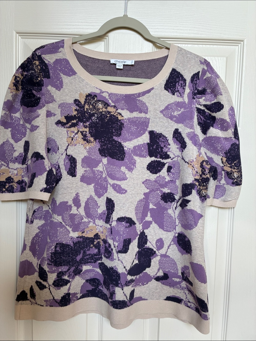 Chico's Purple Floral Short Sleeve Sweater - Picture 1 of 6